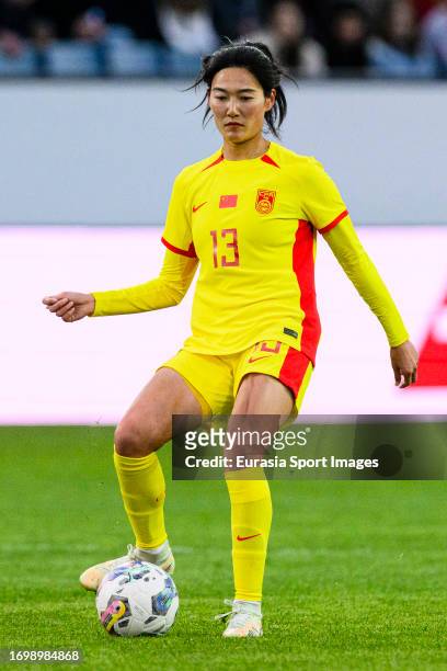 Yang Lina of China in action during the International Womens Friendly match between Switzerland and China at Swissporarena on April 6, 2023 in...