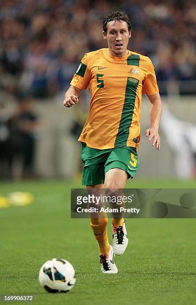 Mark Milligan of Australia in action during the FIFA World Cup qualifier match between Japan and Australia at Saitama Stadium on June 4, 2013 in...