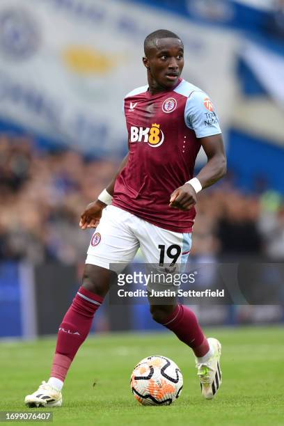 Moussa Diaby of Aston Villa during the Premier League match between Chelsea FC and Aston Villa at Stamford Bridge on September 24, 2023 in London,...