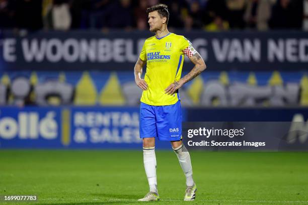 Michiel Kramer of RKC Waalwijk in tears after bad looking Etienne Vaessen of RKC Waalwijk was knocked unconscious in a hard crash during the Dutch...