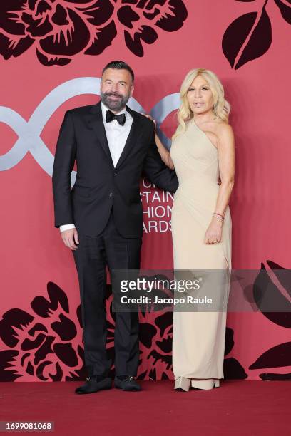 Alessandro Zan and Donatella Versace attend the CNMI Sustainable Fashion Awards 2023 during the Milan Fashion Week Womenswear Spring/Summer 2024 on...