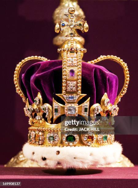 Picture shows St Edward's Crown, the crown used in coronations for English and later British monarchs, and one of the senior Crown Jewels of Britain,...