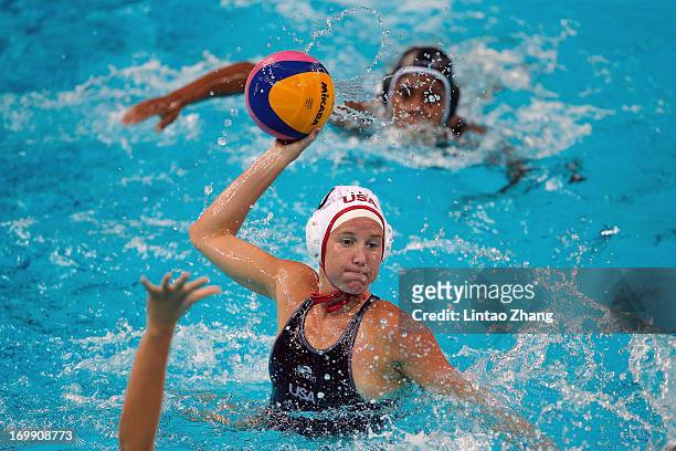 Kelly Rulon of the United States throws the ball during day fourth of the FINA Women's World League Super Final 2013 match between United States and...