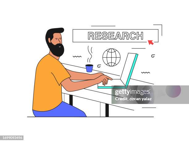 man sitting in a venue, search bar. lonely man making a call while drinking his coffee. vector illustration - internet browser tab stock illustrations