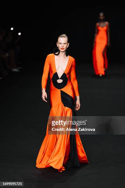 Model walks the runway at the Chiara Boni La Petite Robe fashion show during the Milan Fashion Week Womenswear Spring/Summer 2024 on September 24,...