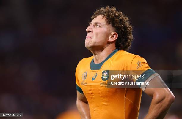 Mark Nawaqanitawase of Australia looks on during the Rugby World Cup France 2023 match between Wales and Australia at Parc Olympique on September 24,...