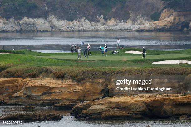 General view of the 17th green during the third round of the PURE Insurance Championship at Pebble Beach Golf Links on September 24, 2023 in Pebble...