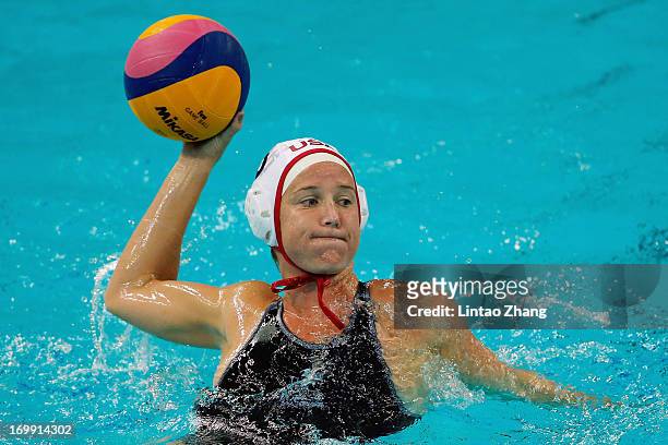 Kelly Rulon of the United States throws the ball during day fourth of the FINA Women's World League Super Final 2013 match between United States and...