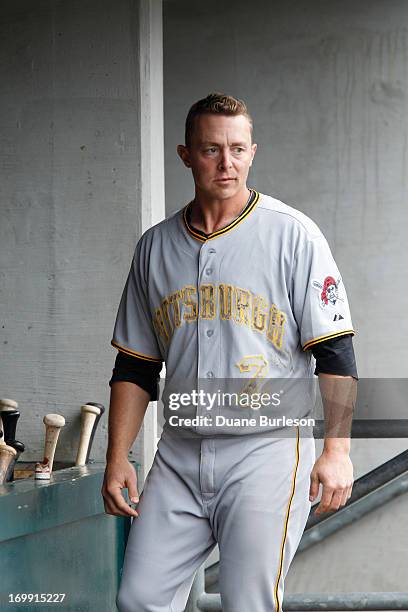 Brandon Inge of the Pittsburgh Pirates walks through the dugout after striking out during an interleague baseball game against the Detroit Tigers at...