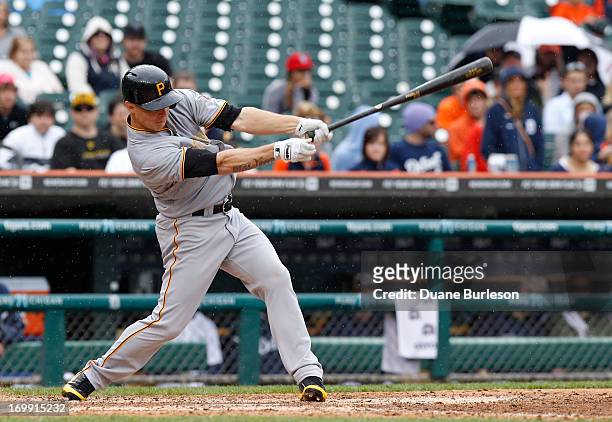 Brandon Inge of the Pittsburgh Pirates bats against the Detroit Tigers during an interleague game at Comerica Park on May 27, 2013 in Detroit,...