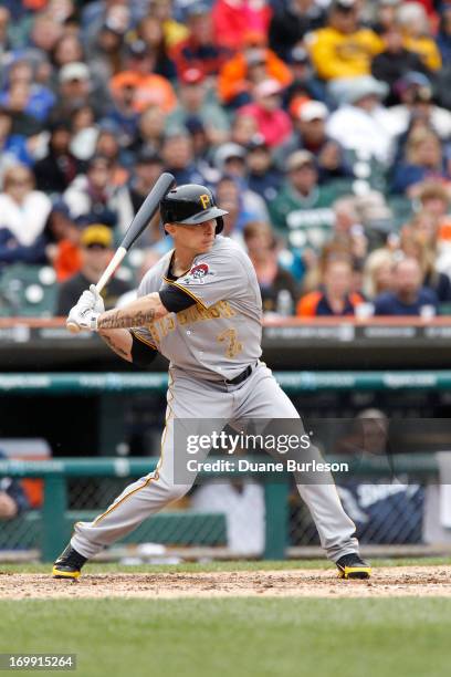 Brandon Inge of the Pittsburgh Pirates bats during an interleague baseball game against the Detroit Tigers at Comerica Park on May 27, 2013 in...