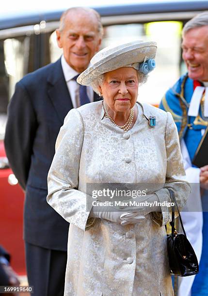 Prince Philip, Duke of Edinburgh and Queen Elizabeth II attend a service of celebration to mark the 60th anniversary of Queen Elizabeth II's...