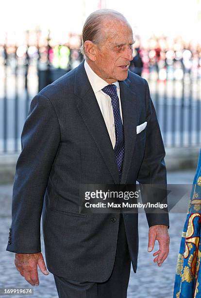 Prince Philip, Duke of Edinburgh attends a service of celebration to mark the 60th anniversary of the Coronation of Queen Elizabeth II at Westminster...