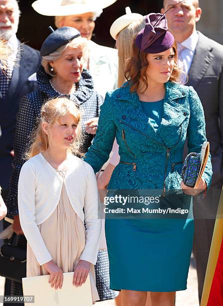 Lady Louise Windsor and Princess Eugenie of York attend a service of celebration to mark the 60th anniversary of the Coronation of Queen Elizabeth II...
