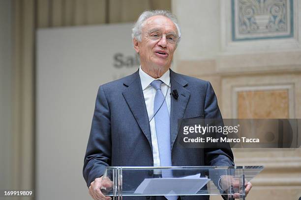 Giovanni Bazoli attends an Exhibition preview "1963 e ditorni" at Gallerie d'Italia museum on June 4, 2013 in Milan, Italy.