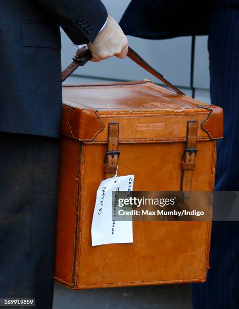 Box holding St Edward's Crown, The official Coronation Crown, is carried into Westminster Abbey prior to the start of a service of celebration to...