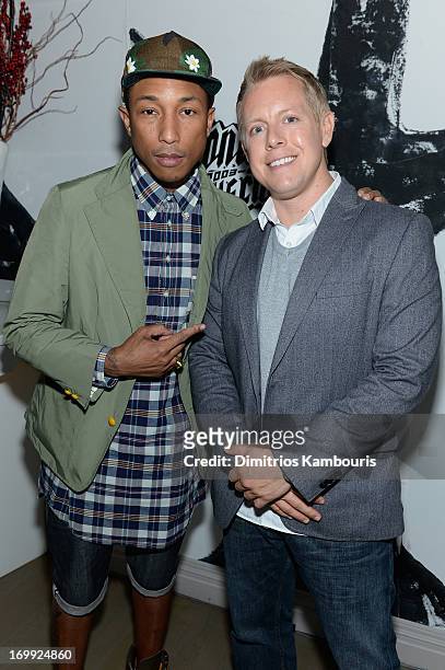 Pharrell Williams and Justin Ried attend the 10th anniversary party of Billionaire Boys Club presented by HTC at Tribeca Canvas on June 4, 2013 in...