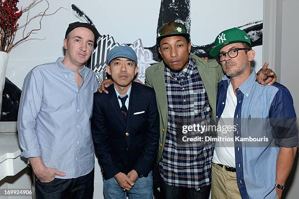 Artist KAWS, fashion designer Nigo, Pharrell Williams and fashion designer Mark McNairy attend the 10th anniversary party of Billionaire Boys Club...