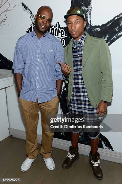 Robert Walker and Pharrell Williams attend the 10th anniversary party of Billionaire Boys Club presented by HTC at Tribeca Canvas on June 4, 2013 in...