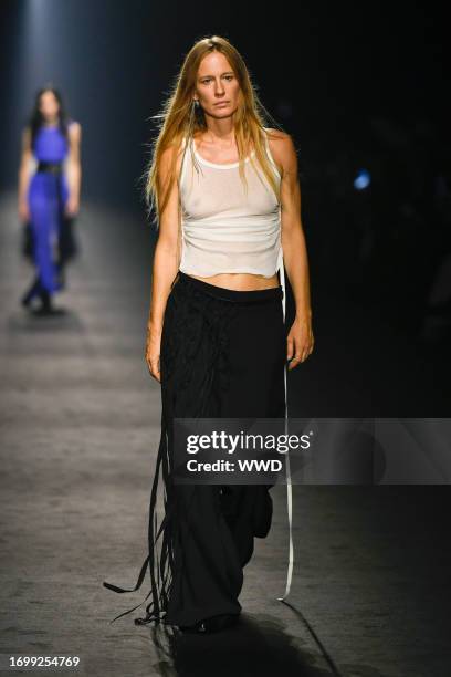 Model on the runway at Ann Demeulemeester Ready To Wear Spring 2024 on September 30, 2023 in Paris, France.