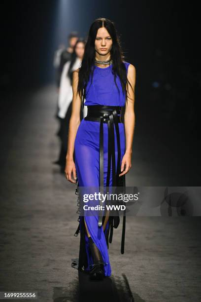 Model on the runway at Ann Demeulemeester Ready To Wear Spring 2024 on September 30, 2023 in Paris, France.