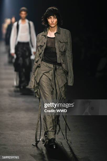 Model on the runway at Ann Demeulemeester Ready To Wear Spring 2024 on September 30, 2023 in Paris, France.