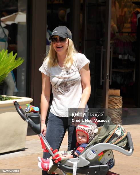 Anna Faris and her son Jack Pratt are sighted at The Grove on June 4, 2013 in Los Angeles, California.