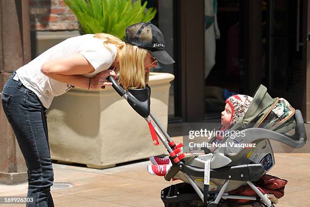 Anna Faris and her son Jack Pratt are sighted at The Grove on June 4, 2013 in Los Angeles, California.