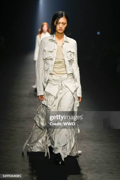 Model on the runway at Ann Demeulemeester Ready To Wear Spring 2024 on September 30, 2023 in Paris, France.