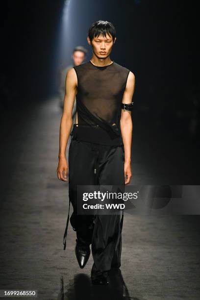 Model on the runway at Ann Demeulemeester Ready To Wear Spring 2024 on September 30, 2023 in Paris, France.