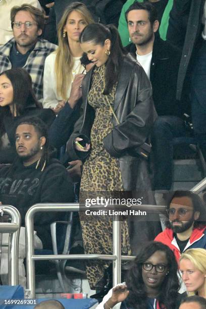 Selena Gomez attends the Ligue 1 Uber Eats match between Paris Saint-Germain and Olympique de Marseille at Parc des Princes on September 24, 2023 in...