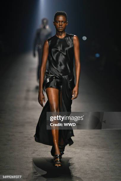 Model on the runway at Ann Demeulemeester Ready To Wear Spring 2024 on September 30, 2023 in Paris, France.