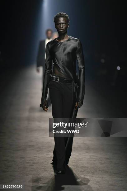 Model on the runway at Ann Demeulemeester Ready To Wear Spring 2024 on September 30, 2023 in Paris, France.