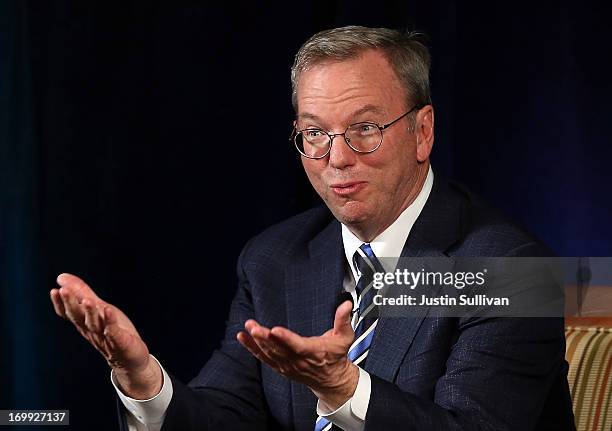 Google executive chairman Eric Schmidt speaks during a Commonwealth Club of California event on June 4, 2013 in San Francisco, California. Google's...