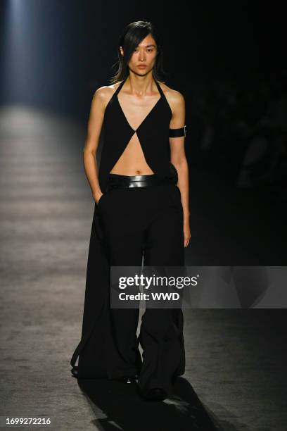 Model on the runway at Ann Demeulemeester Ready To Wear Spring 2024 on September 30, 2023 in Paris, France.