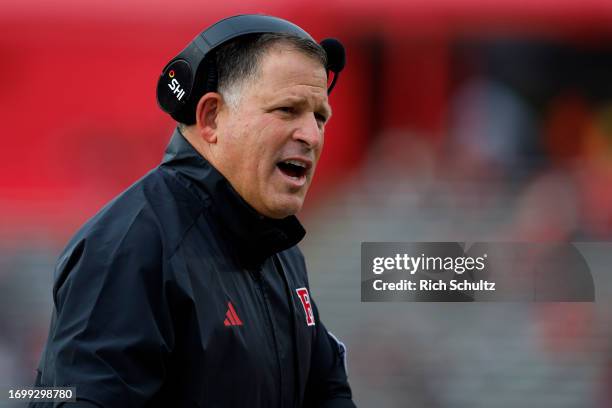 Head coach Greg Schiano of the Rutgers Scarlet Knights shouts from the sideline during the second quarter against the Wagner Seahawks at SHI Stadium...