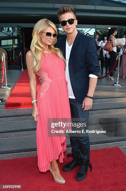 Actress Paris Hilton and model River Viiperi arrive to the Los Angeles premiere of A24's "The Bling Ring" at the Directors Guild Theater on June 4,...