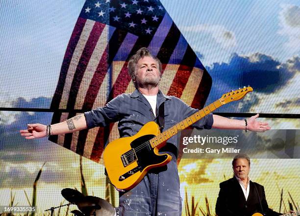 John Mellencamp performs in concert during Farm Aid at Ruoff Home Mortgage Music Center on September 23, 2023 in Noblesville, Indiana.