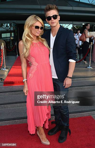 Actress Paris Hilton and model River Viiperi arrive to the Los Angeles premiere of A24's "The Bling Ring" at the Directors Guild Theater on June 4,...