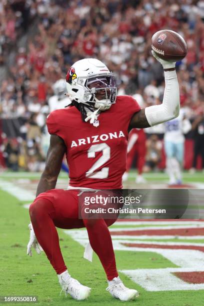 Marquise Brown of the Arizona Cardinals celebrates a touchdown during the fourth quarter of a game against the Dallas Cowboys at State Farm Stadium...