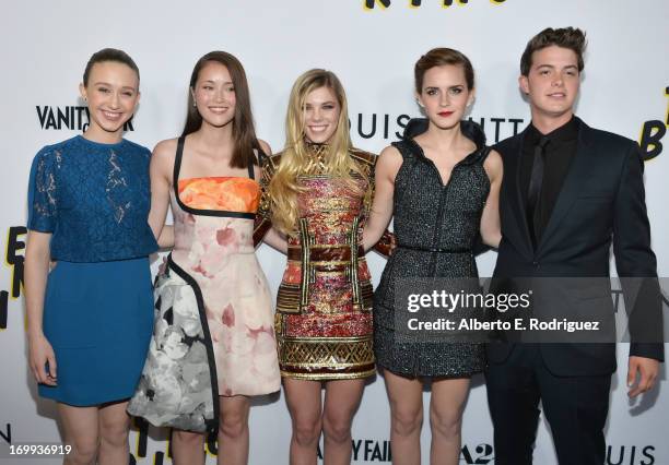 Actors Taissa Farmiga, Katie Chang, Claire Julien, Emma Watson and Israel Broussard arrive to the Los Angeles premiere of A24's "The Bling Ring" at...