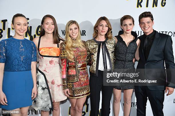 Actors Taissa Farmiga, Katie Chang, Claire Julien, director Sofia Coppola, actors Emma Watson and Israel Broussard arrive to the Los Angeles premiere...