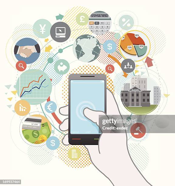 stockillustraties, clipart, cartoons en iconen met business on mobile - smartphone euro