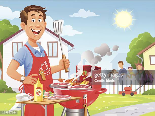 illustrazioni stock, clip art, cartoni animati e icone di tendenza di barbecue estivi - sausage sizzle