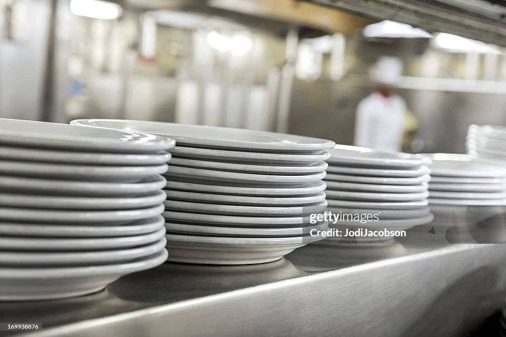 Commercial kitchen showing dishes