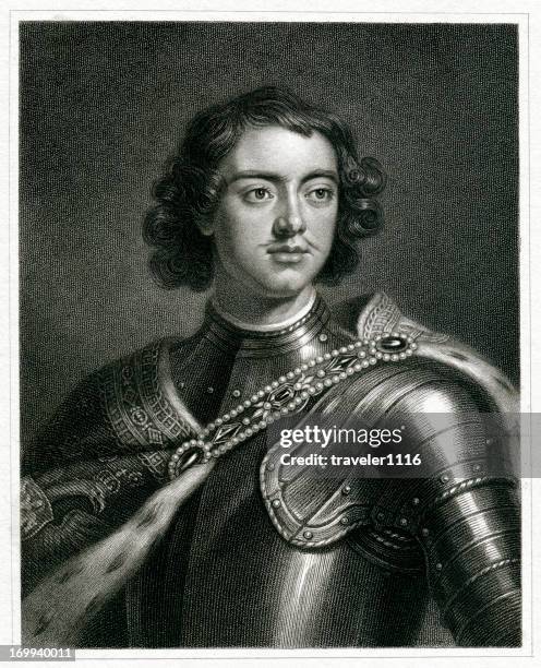 peter the great - suit of armour stock illustrations