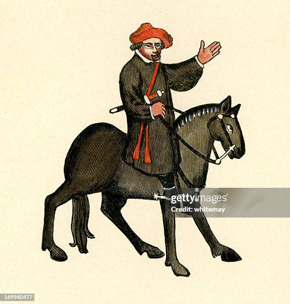 canterbury tales - the shipman - pilgrim costume stock illustrations