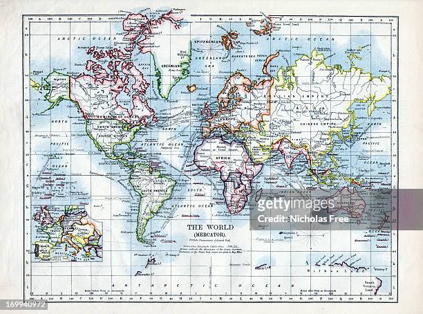 world map 1895 - vintage world map stock pictures, royalty-free photos & images