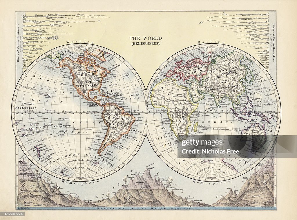Hemispheres mapa antiguo del mundo