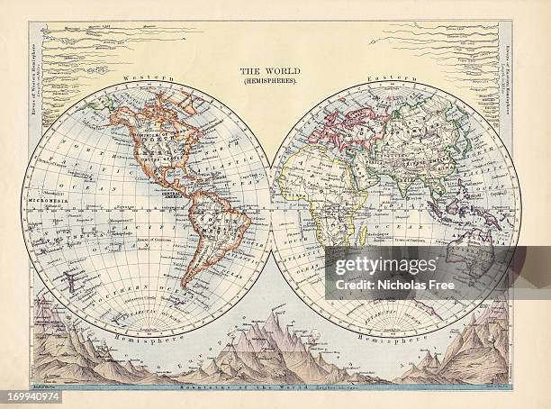 hemisférios mapa do mundo antigo - vintage world map - fotografias e filmes do acervo